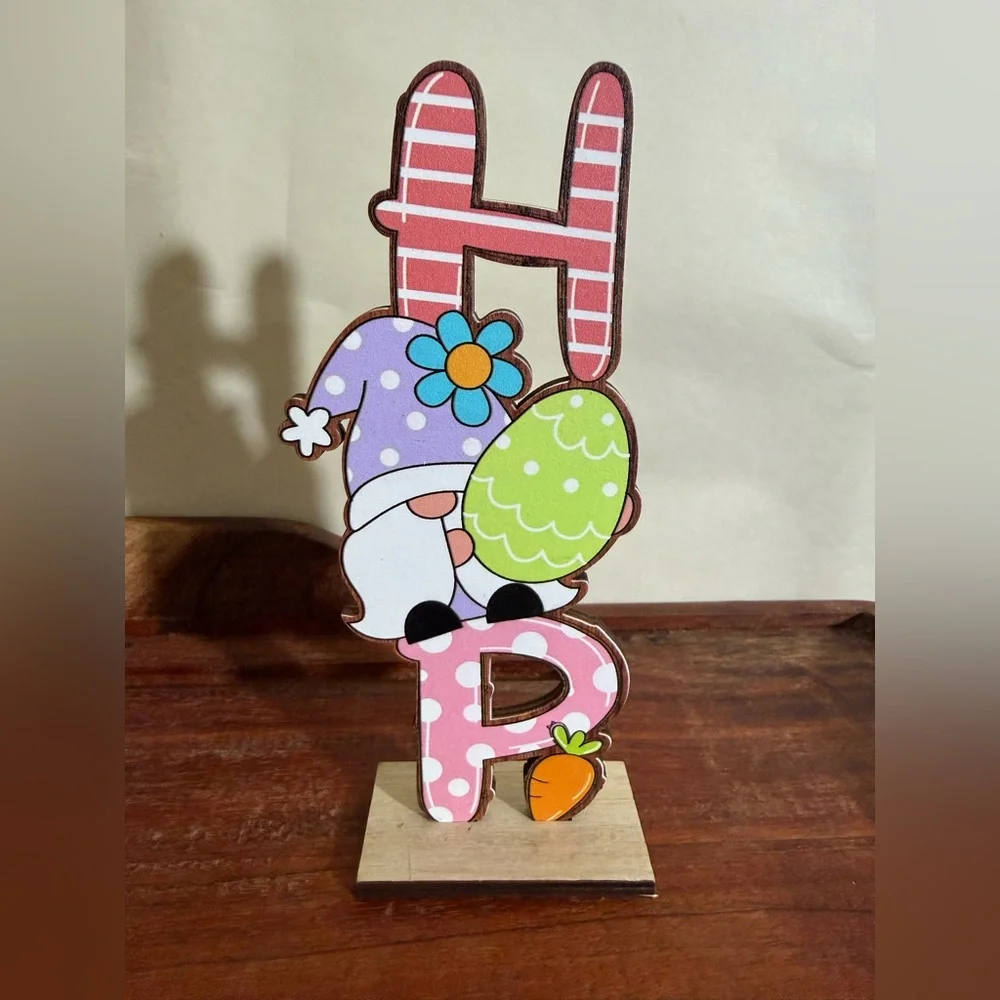 Easter Party Theme decoration 3 PC bundle Bunny & Gnome Sign Bunny Squeezed Toy